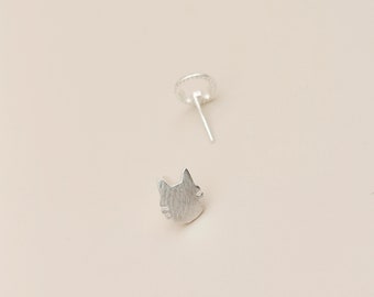 Silver Cat Mismatched Stud Earrings, Cute Animal Earrings