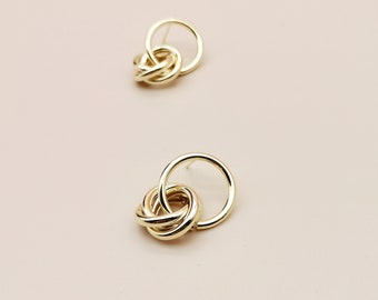 Interlocking Rings Earrings, Shiny Gold Multiple Hoops, Dangle Earrings, Circle Earrings, Entwined Rings Earring