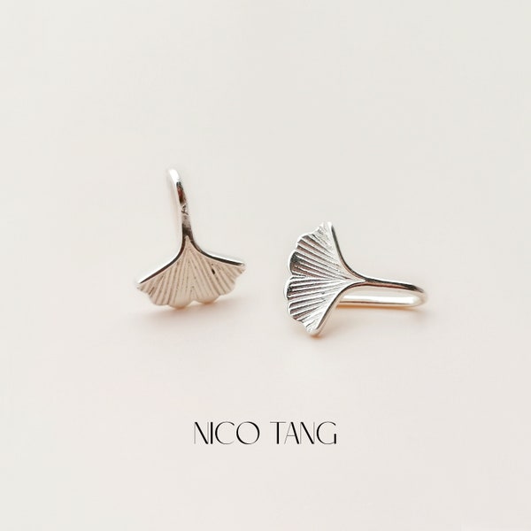 925 Silver Ginkgo Leaf Drop Hook Earrings, Small Leaf Earrings, Nature Inspired Earrings