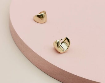 Curved Ellipse Gold Huggies Earrings, Rolled Ellipse Earrings Huggies, 14k Gold Plated Huggies Earrings, One Pair (2Pcs).