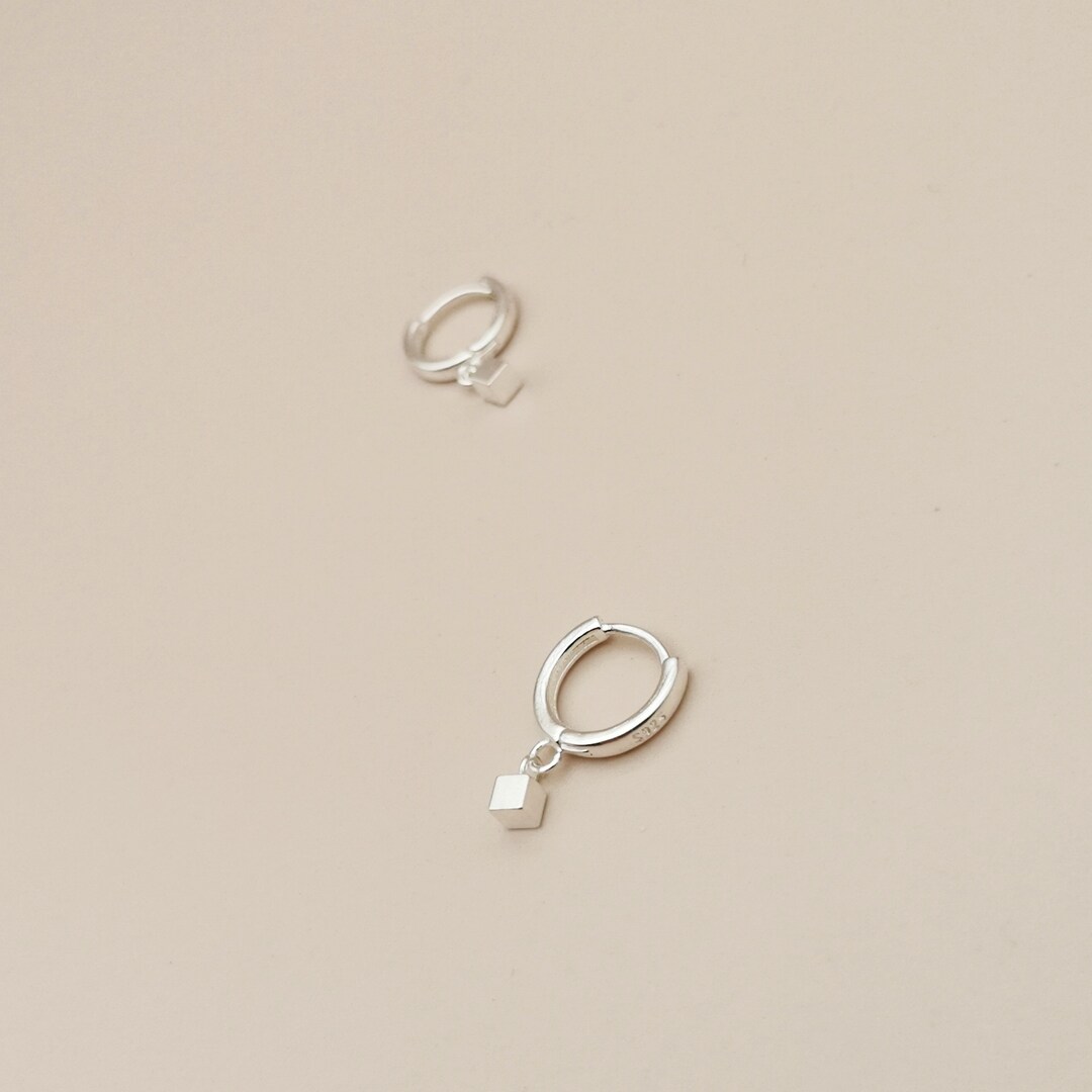 Square Cushion Patterned Sterling Silver Hoop Huggies main image 1
