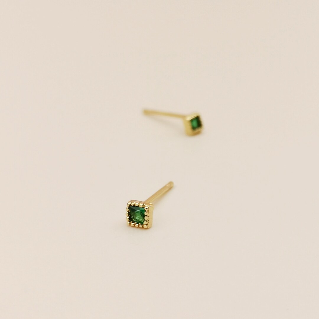 Tiny Emerald Green Stud Earrings in Sterling Silver Simple Etsy