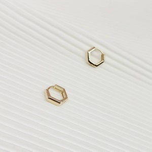 Gold Hexagon Shape Huggie Earrings, Hexagon Huggie Hoops, 18k Gold Plated Huggies Earrings, One Pair (2Pcs).