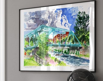 Montreal Art Print - Extra Large Wall Art Print of Charlevoix Bridge in Saint Henri, Travel Print City Painting in Watercolor