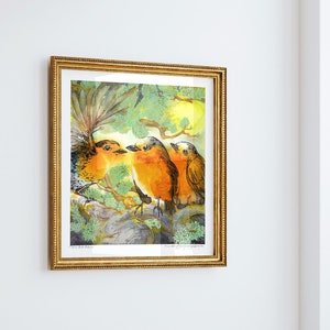 Red Robin Art Print - Whimsical Large Wall Art / Bird Print of Square Watercolor Painting / Cottagecore Wall Decor