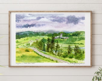 Cape Breton Art Print,  Extra Large Wall Art Print of Nova Scotia - Watercolor Landscape Painting / Canada Travel Art
