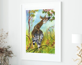 Okapi Art Print - Extra Large Wall Art of Okapi / Safari Animal Wildlife Art / Whimsical Art / Giraffe Nursery Decor