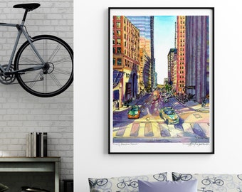Toronto City Art Print - Extra Large Wall Art of Cityscape / Canada Travel Print / Watercolor Painting with Ink / Industrial Office Decor