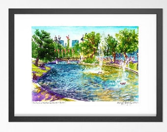 Montreal Art Print - Extra Large Wall Art Print of Montreal Port Bassin Park, Travel Print City Painting in Watercolor