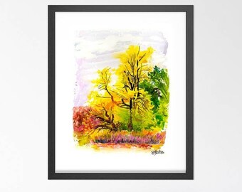Landscape Art Prints - Autumn Oil Painting Landscape of Quebec National Park, Birch Forest Art Prints