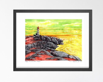 Lighthouse Art Print - Surreal Peggy&#39;s Cove, Nova Scotia / Ocean Landscape Painting / Extra Large Wall Art from Umami Interface Series