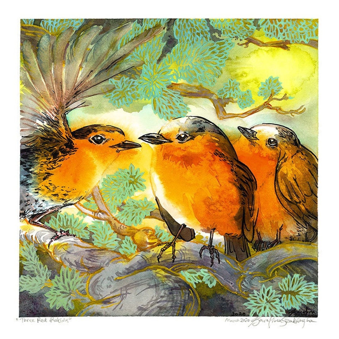 Red Robin Art Print Whimsical Large Wall Art / Bird Print of - Etsy