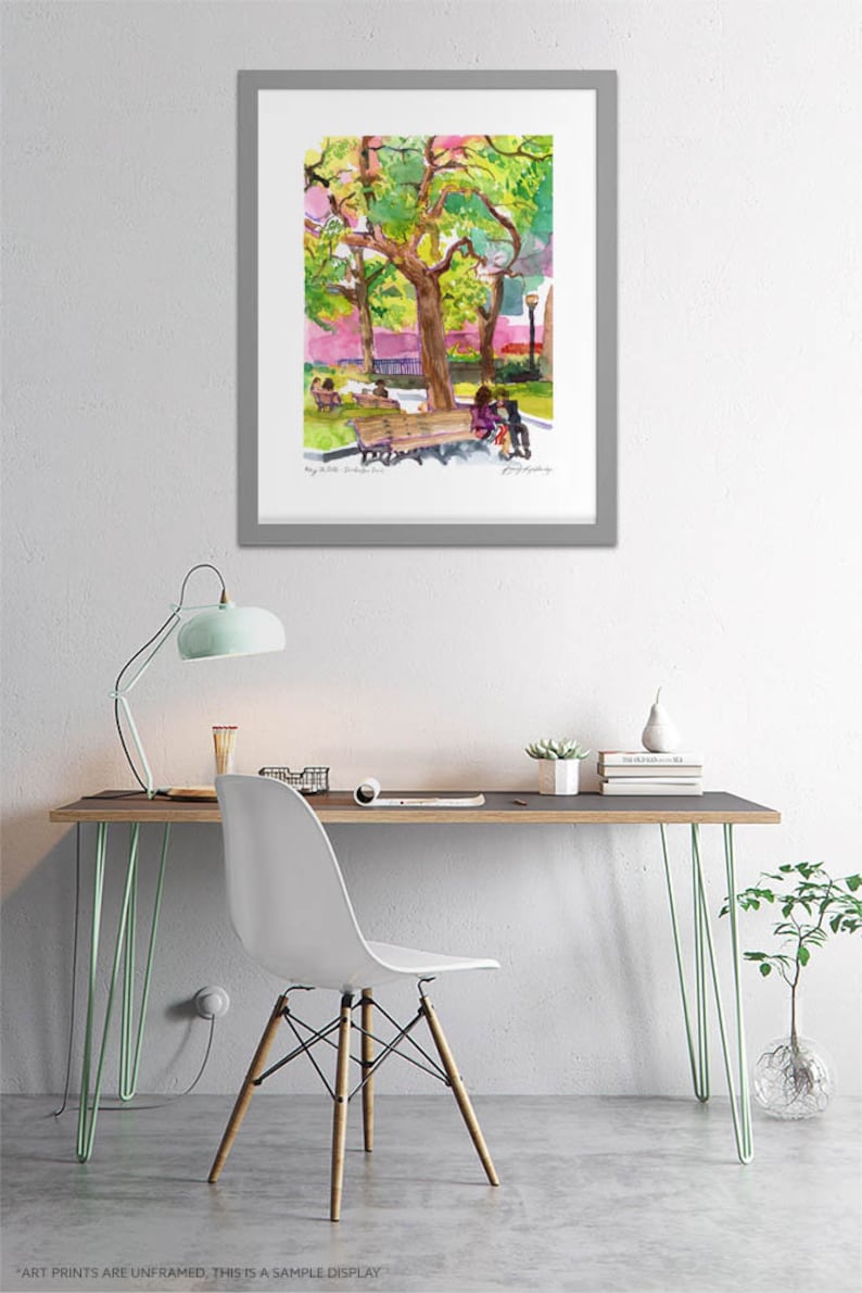 Extra Large Wall Art Print of Dorchester Park Travel Print City Painting in Watercolor Montreal Art Print