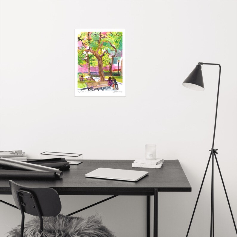 Extra Large Wall Art Print of Dorchester Park Travel Print City Painting in Watercolor Montreal Art Print