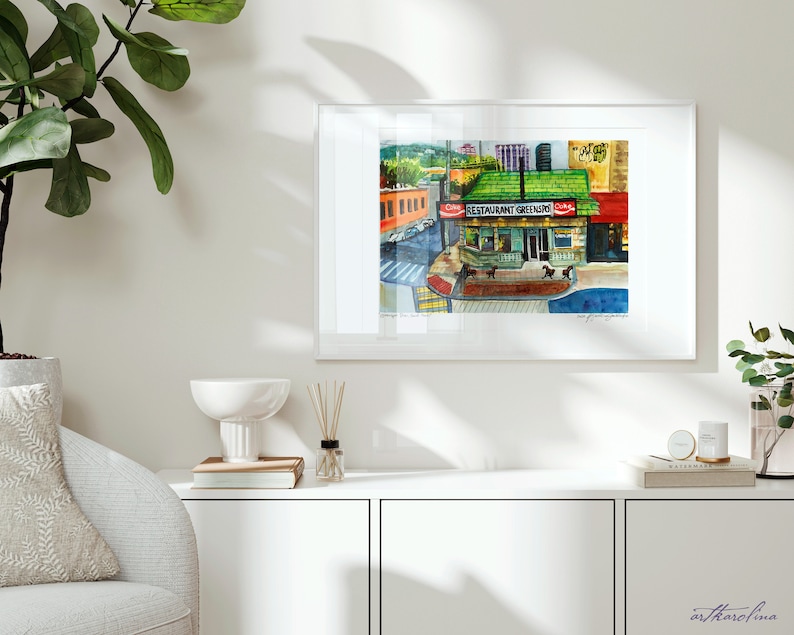 Montreal Art Print Extra Large Wall Art Print of the Hudson Bay Company, Downtown Montreal Travel Print City Painting in Watercolor image 5