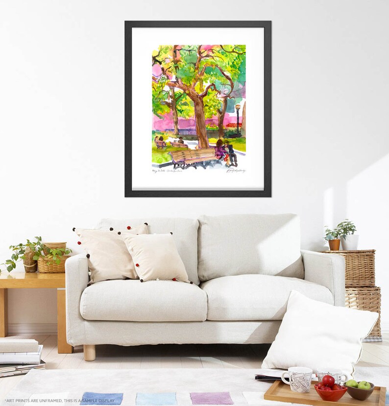 Extra Large Wall Art Print of Dorchester Park Travel Print City Painting in Watercolor Montreal Art Print