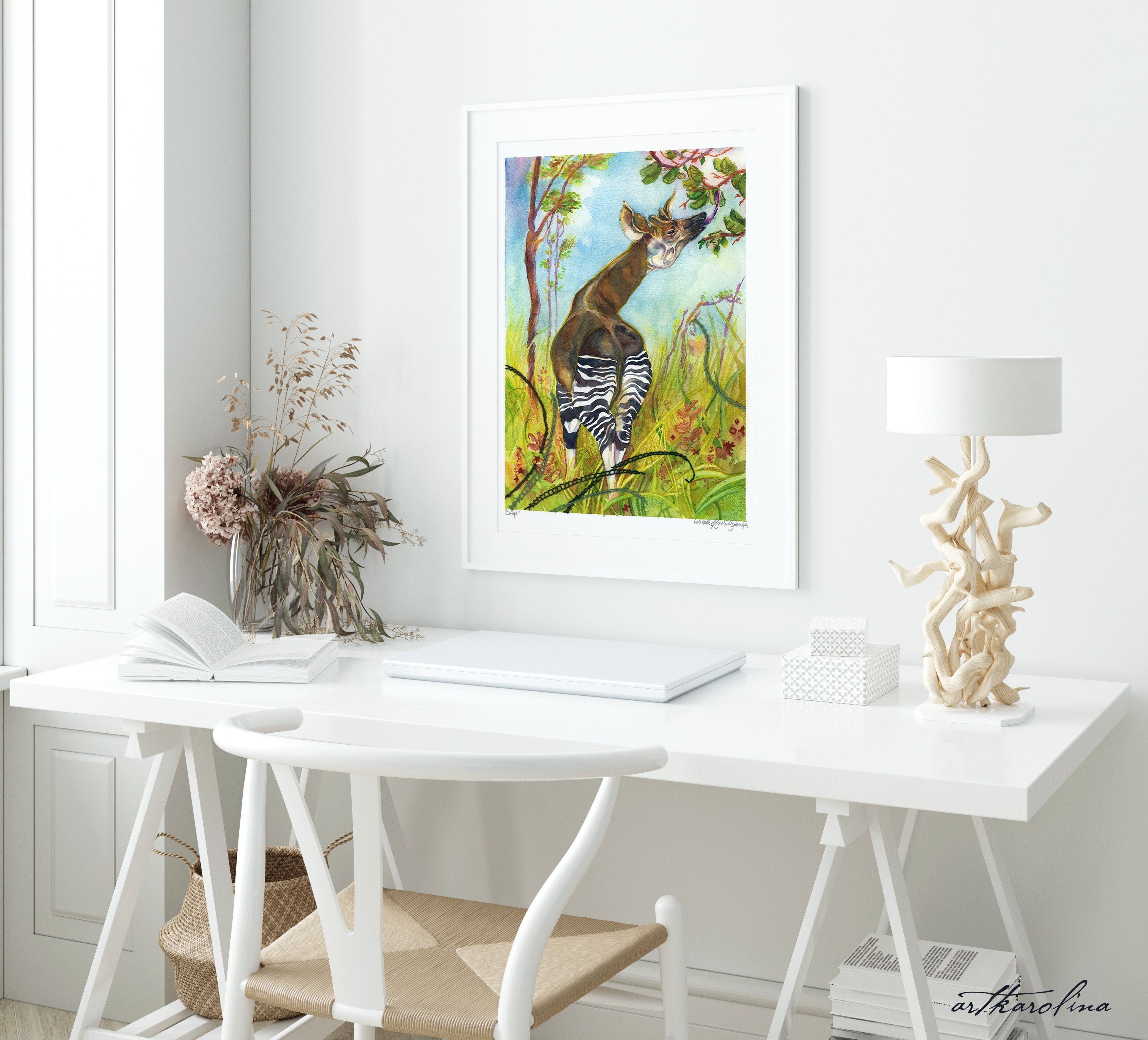 Okapi Art Print - Extra Large Wall Art of Okapi / Safari Animal Wildlife Art / Whimsical Art / Giraffe Nursery Decor
