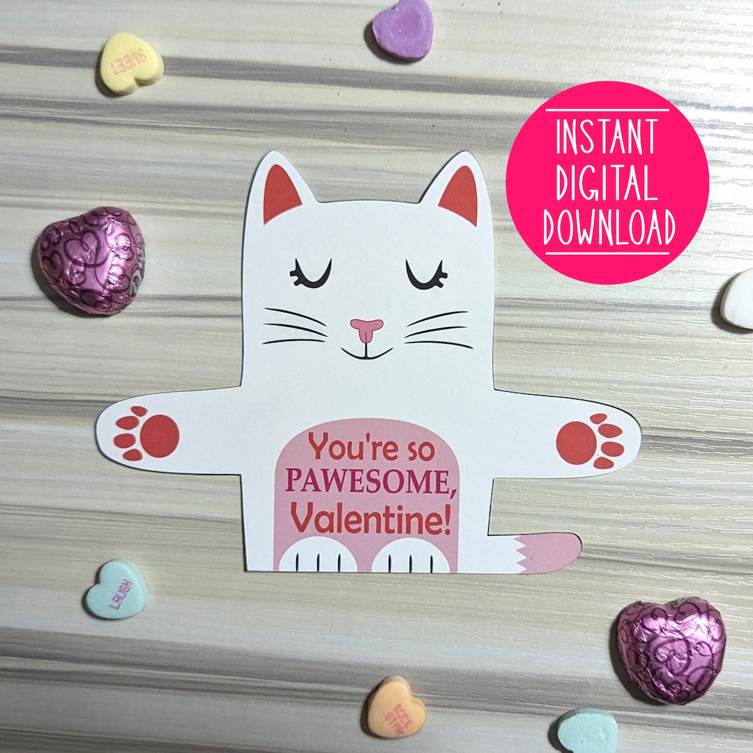 Instant Download Printable You're so Pawesome, White Cat Hugging ...