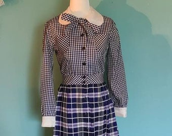 60s mod dress, 1960s dress, vintage maxi dress, 60s maxi dress, maxi dress for women with sleeves, vintage plaid dress, size xs vintage, S