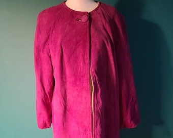 1960s suede swing coat, vintage suede swing coat, vintage suede coat, size medium/large, fuschia, purple, statement coat, bracelet sleeve