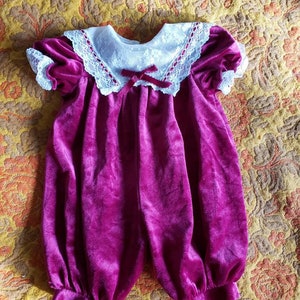 80s baby romper, size 3 to 6 months, vintage one piece, red velvet, vintage baby clothes, vintage baby coverall, vintage Christmas outfit