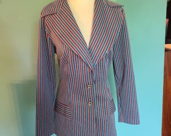 Vintage 1970s wing tip collar blazer, retro 70s blazer, herringbone blazer, size medium, oversized collar, dark academia, vintage academia