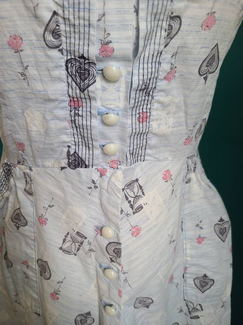 Size / 1940s Novelty Print dress with pockets, cotton, sundress, volup vintage, pinup, image 9