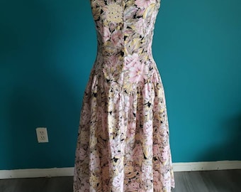 Vintage 1970s sundress, 70s dress, strapless dress, circle skirt, size M, vintage dress, vintage sundress, dress with pockets