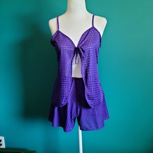 Vintage lingerie set, camisole and tap shorts, purple lingerie, 80s lingerie, flyaway camisole, size medium, size small, sexy lingerie
