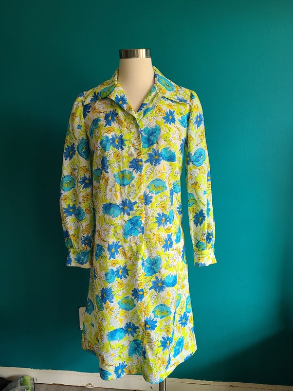 Size large, vintage shirt dress, floral, 1960s, 19