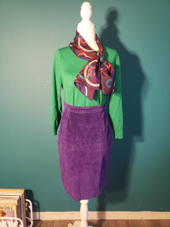Vintage purple suede pencil skirt, royal purple, … - image 3