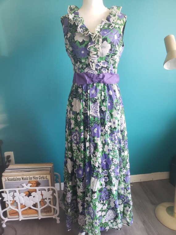 1960s maxi dress, 60s dress, size small, cotton ga