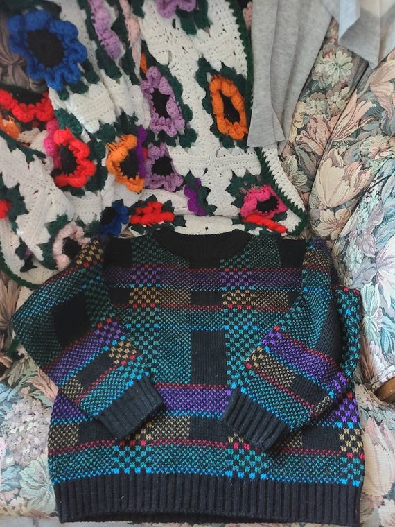 Vintage 1980s geometric colorful kids sweater, ugl