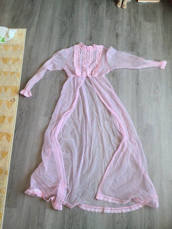 Size small/ size medium/ Vintage 1970s pink sheer… - image 1