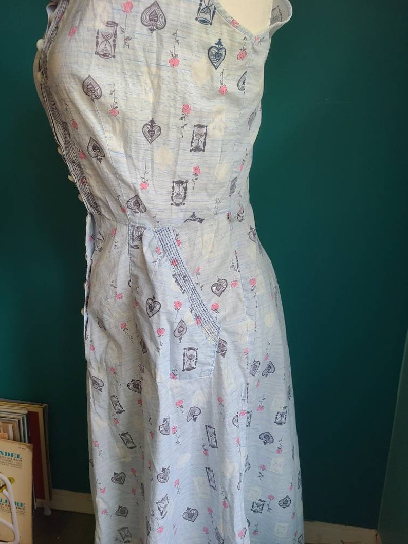 Size / 1940s Novelty Print dress with pockets, cotton, sundress, volup vintage, pinup, image 5