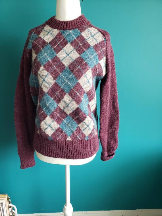 Vintage wool sweater, argyle, ugly sweater, vintag