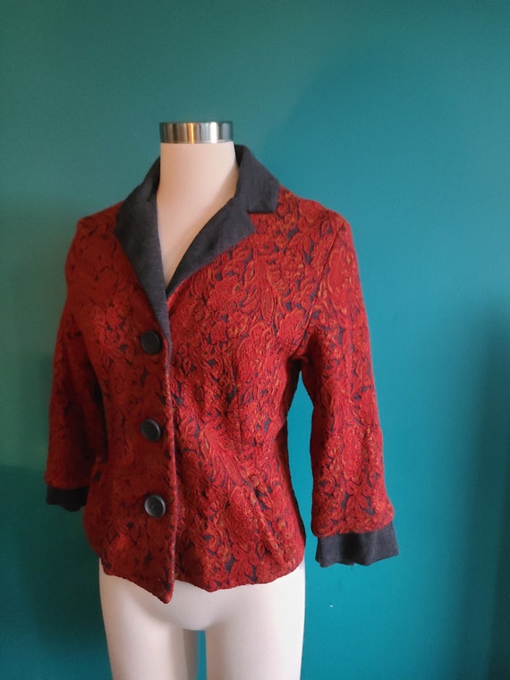 Womens vintage wool blazer, 60s, mod, floral, size