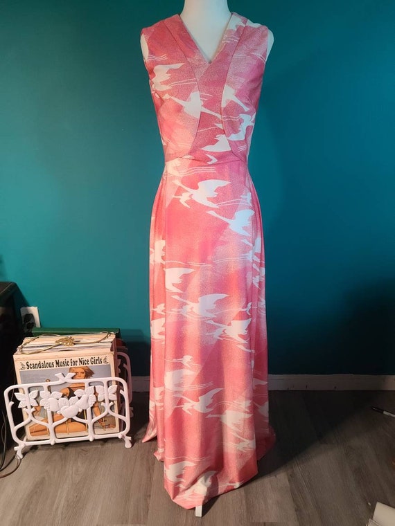 Vintage novelty print maxi, size xs, 70s maxi dres