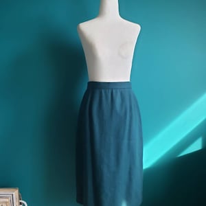 Vintage wool a-line skirt, size medium, wool midi skirt, aline skirt, 90s, 80s, teal skirt, blue skirt, vintage wool skirt, 100% wool image 1