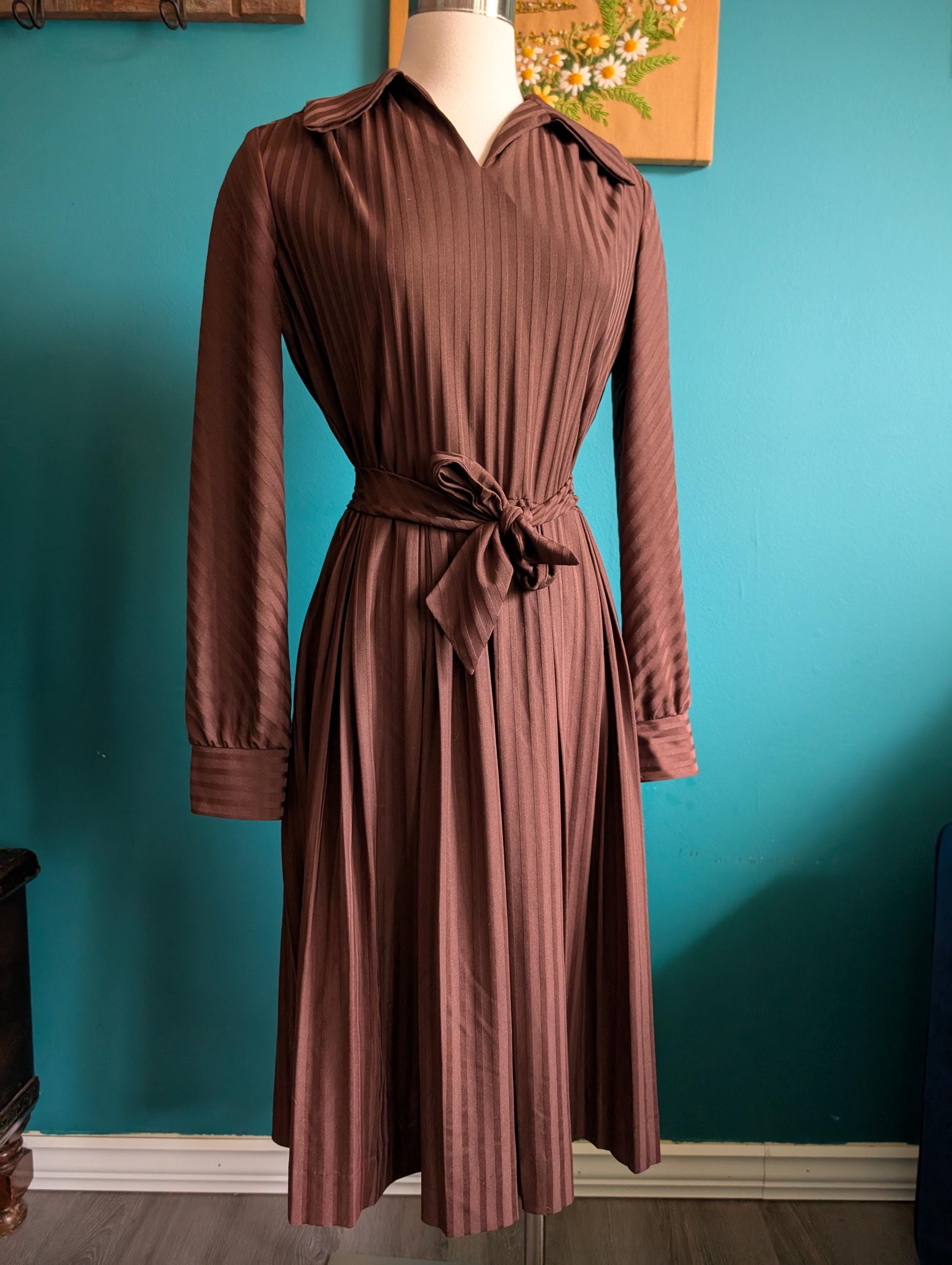 70s Vintage Collared Brown Dress - Etsy