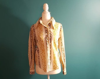 Volup vintage blouse, vintage button down, vintage shirt, vintage top, wing tip collar, hippie blouse, 1970s vintage top, 70s retro shirt