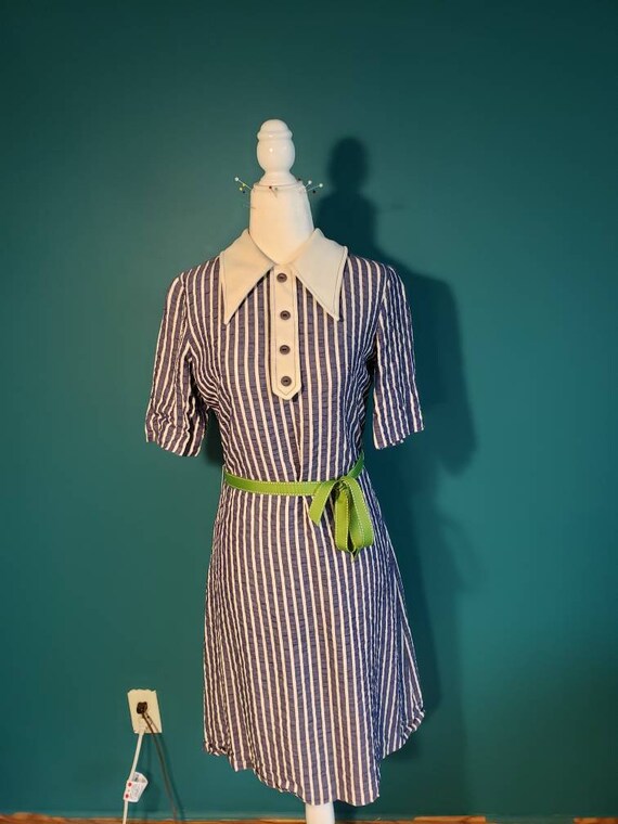 1960s mod dress, vintage dress, seersucker dress,… - image 7