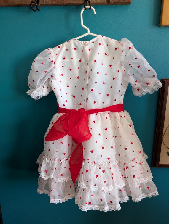 white lace dress with red hearts Vintage Girls White Frilly Dress With Red Hearts Valentines Day 4t 5t
