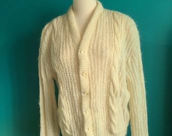 Size medium/ Vintage 1960s mohair cardigan, academia, mod, preppy, grandpa, oversized, cream, neutral