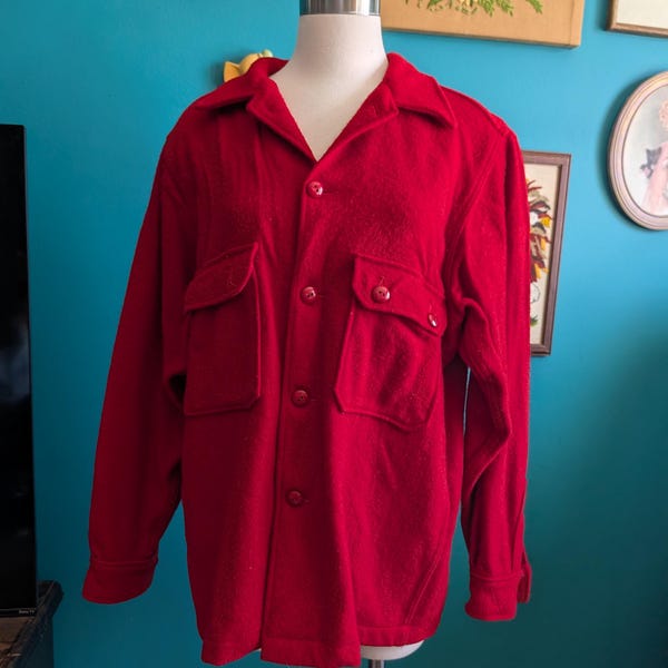 Vintage Men's Red Wool Shacket Boy Scouts wool button down jacket boy scouts medium