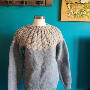 Vintage wool knit cabled sweater fisherman sweater grey beige neutral 1960s 1970s