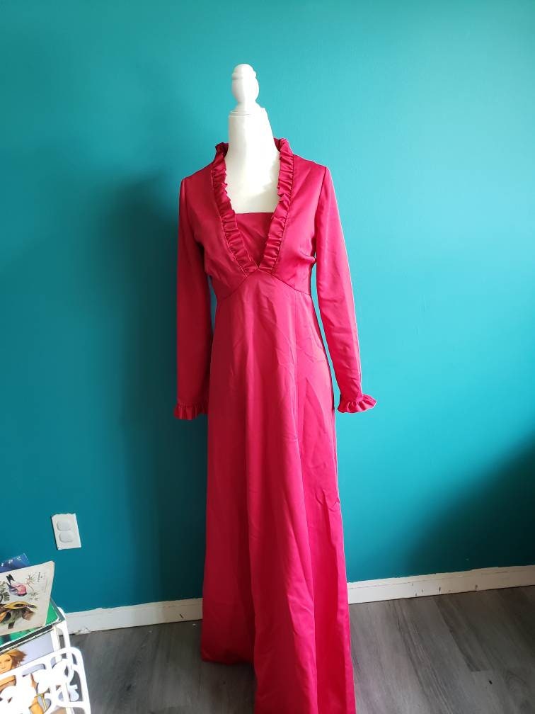 1970s Maxi Dress, Ruffle Collar, 70s Does Victorian, Red Vintage Dress ...