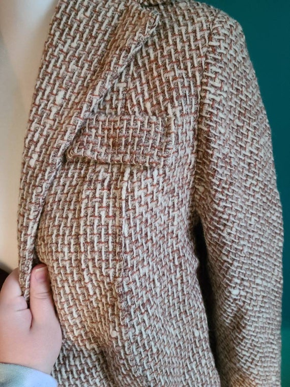 70s tweed blazer, size small, 70s beige and orang… - image 3