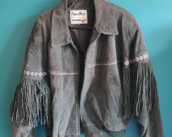 Vintage 1980s 1990s Suede Fringe Leather Jacket Pioneer Wear