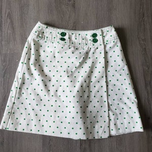 1960s skirt, size xs, vintage skort, mod miniskirt, 60s mini skirt, vintage polka dot skirt, wrap skirt, scooter skirt, cotton, green white